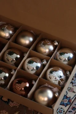 2 Kasser Julekugler i Glas (Ø7cm) (Ø5cm)