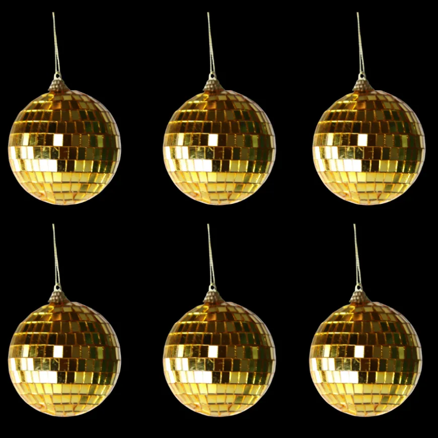 6 stk. Diskokugler til Ophæng Guld (10cm)