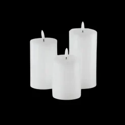 Bloklys Resin 3D Flamme m. Fjernbetjening Hvid 3 stk