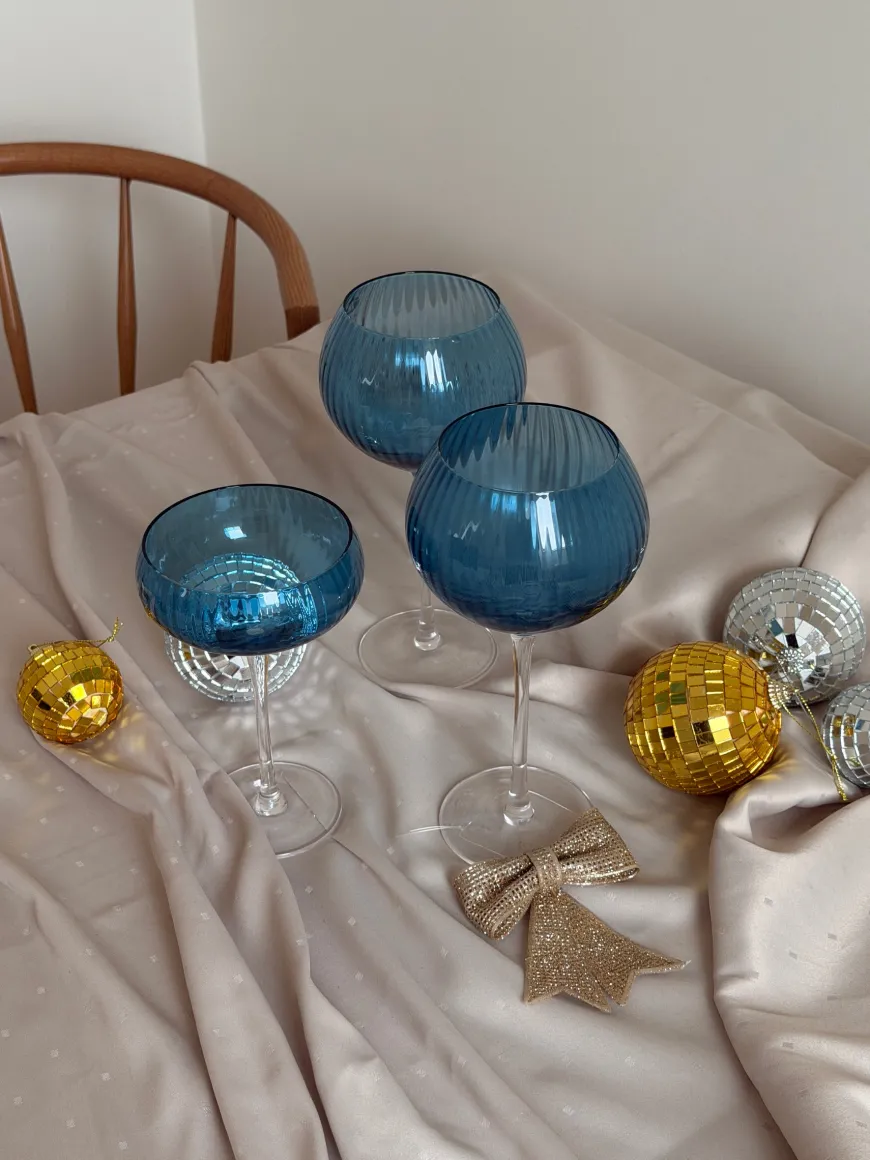 Cocktail Glas AILEEN Blå m. Transparent Stem