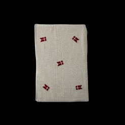 Dug m. Broderet Dansk Flag. (140x320cm) Hørfarve