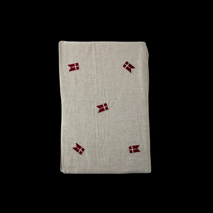 Dug m. Broderet Dansk Flag. (140x320cm) Hørfarve