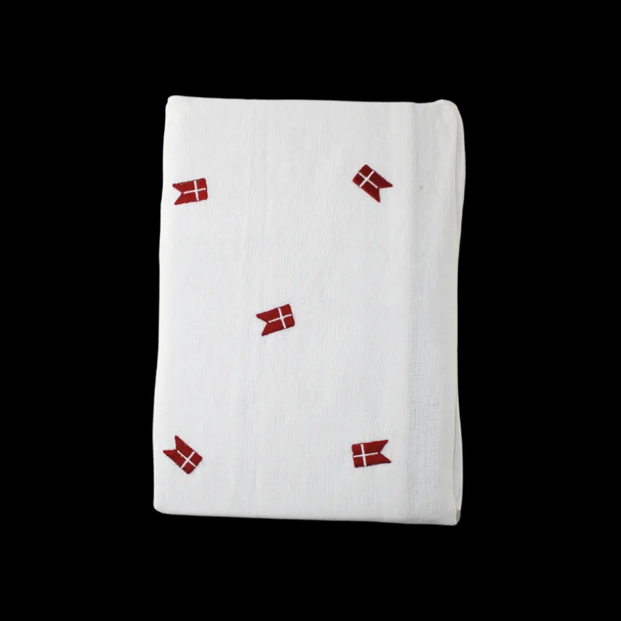 Dug m. Broderet Dansk Flag. (140x320cm) Hvid