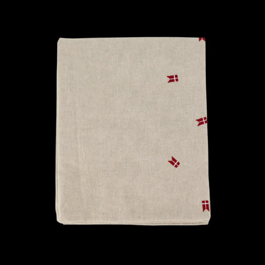 Dug m. Broderet Dansk Flag. (Ø160cm) Beige