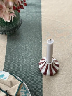 Dug (140x220cm) Ecru Malange m. Grøn Stribe