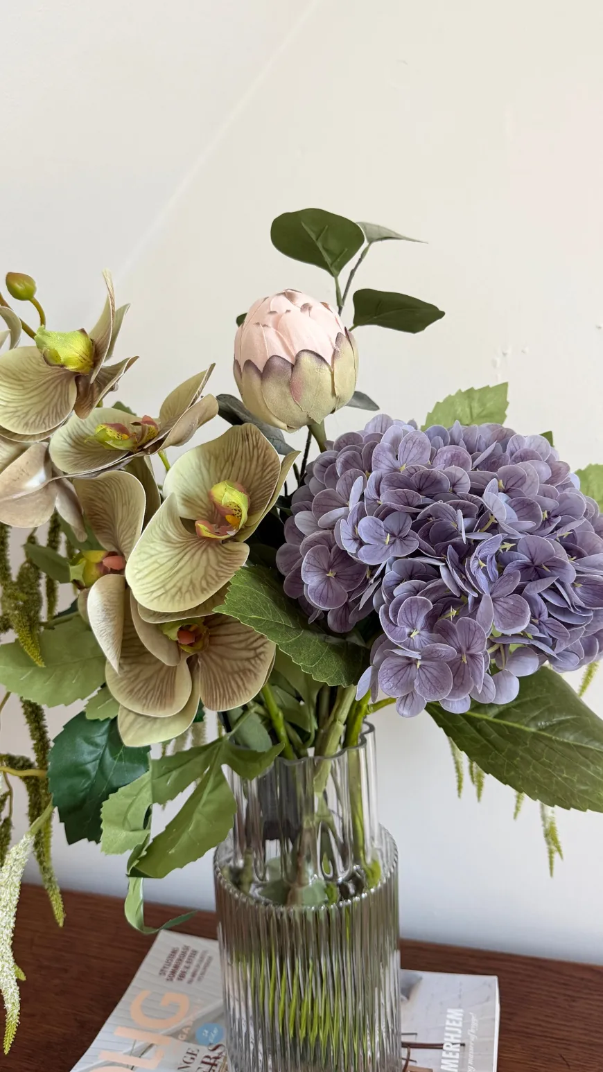 Evighedsbuket Lilla Natur m. Protea og Hortensia