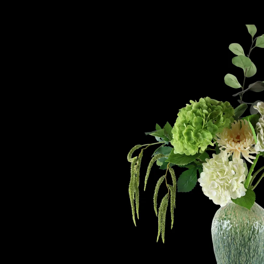 Evighedsbuket Nordisk Natur m. Hvide og Grønne Blomster