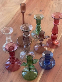 Glaslysestage, m/blade , brun h12cm