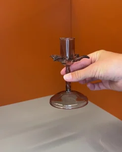 Glaslysestage, m/blade , brun h12cm