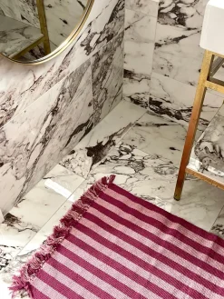 Håndvævet tæppe 60x95cm, stribet Lilla/rosa