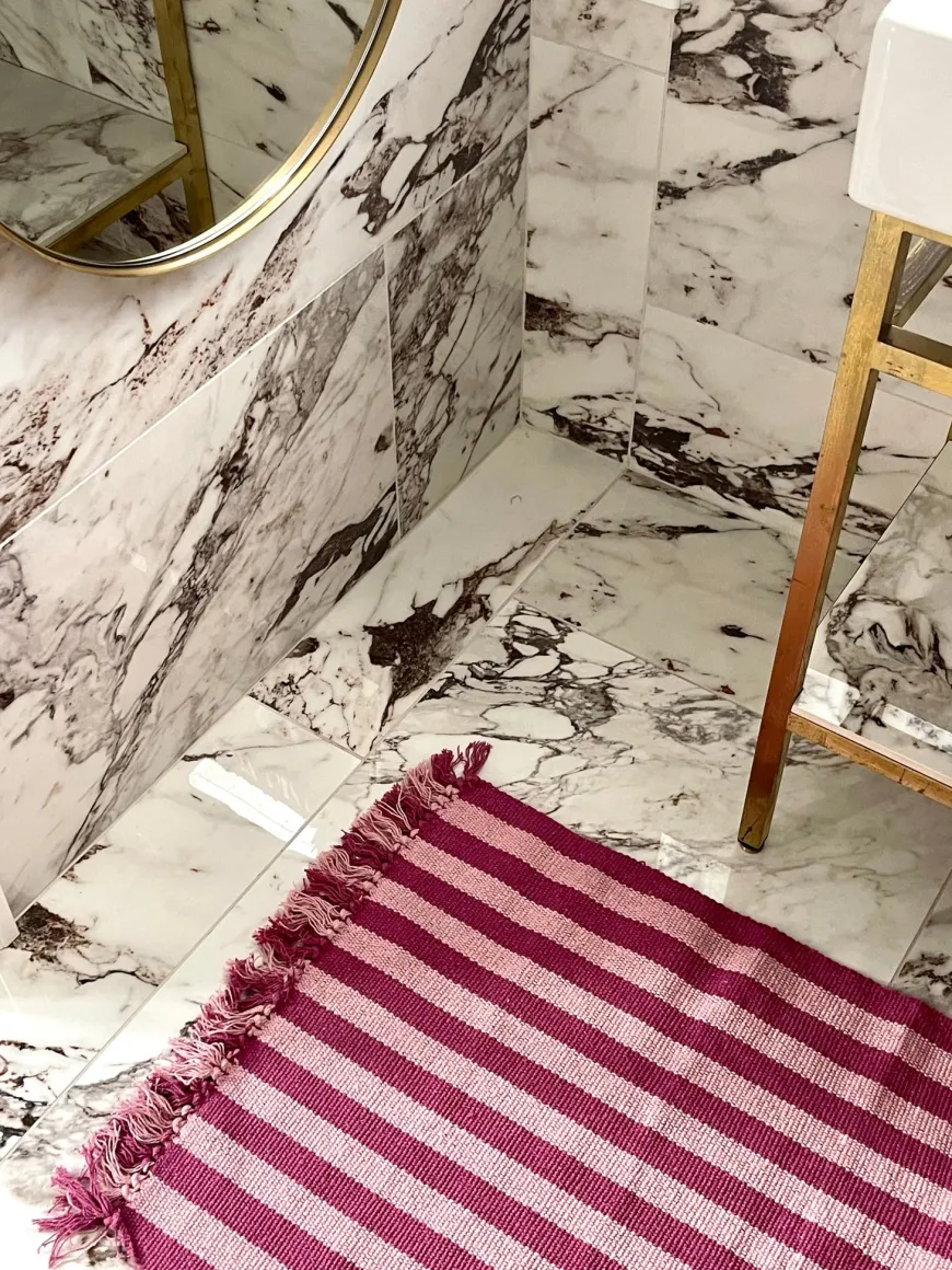 Håndvævet tæppe 60x95cm, stribet Lilla/rosa