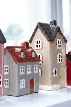 House for T-light, (H17xW8xD7cm) Beige