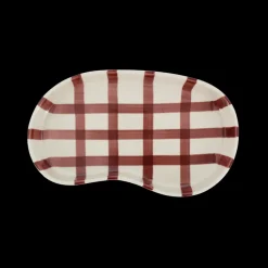 Keramik Bakke BIDDA i Beige m. Burgundy Striber (12,2x20x3cm)