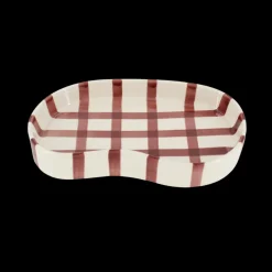 Keramik Bakke BIDDA i Beige m. Burgundy Striber (12,2x20x3cm)