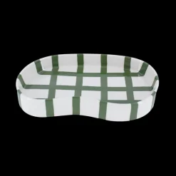 Keramik Bakke BIDDA i Beige m. Grøn Striber (12,2x20x3cm)