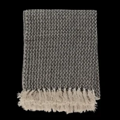 Plaid m. Grafisk Strib. (125x150cm). Sort/Natur