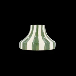 Rund Lysestage CAIN i Beige m. Grønne Striber (Ø8,5 x 5,5cm)