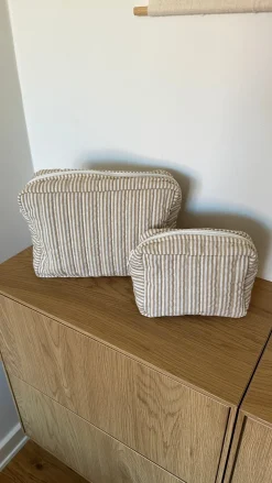 Toilettasker m Beige og Brun Stribe EASON ( 27x10x20cm) Stor