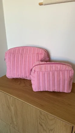 Toilettasker m Lyserød og Orange Stribe EASON ( 27x10x20cm) Stor